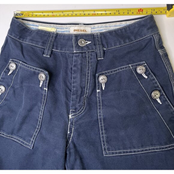 Y2k Diesel Women’s Wide Leg Navy Blue Canvas Pants White Stitching 25x31 - Picture 5 of 7